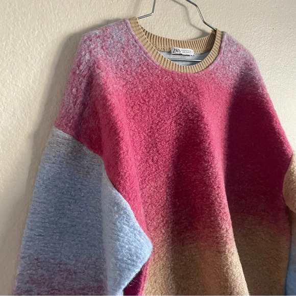 Zara Soft Tie Dye Sweatshirt Sweater Wool Blend Long Sleeve Round Neck, Size S - Picture 10 of 16